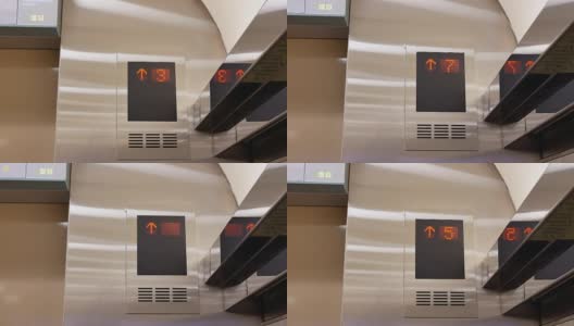 购物中心内从三楼到八楼乘电梯的人的运动高清在线视频素材下载
