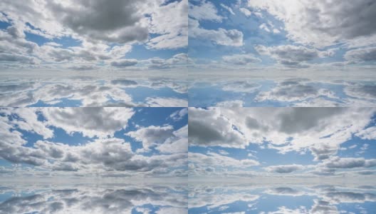 蓬松的白云天空时光流逝。缓慢移动的云。B卷云景时间流逝多云。镜头时间流逝自然4k。云层反射，时间流逝，视频循环高清在线视频素材下载