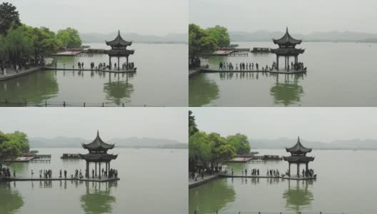 中国杭州西湖蓟县亭的Drong view。高清在线视频素材下载
