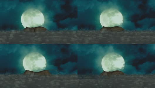 在满月的背景下，母狮在夜晚奔跑高清在线视频素材下载
