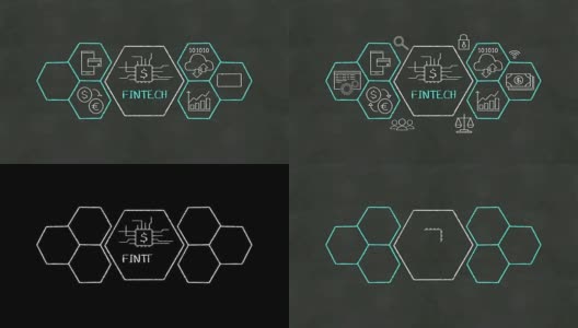 金融科技图标和各种图形在黑板上。高清在线视频素材下载