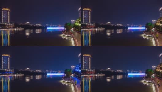 夜间照明三亚市滨河湾全景4k海南岛中国高清在线视频素材下载