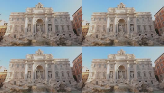 特莱维喷泉在罗马的总图，特莱维喷泉在阳光明媚的天气里高清在线视频素材下载