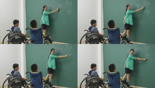 老师在教室里教残疾儿童高清在线视频素材下载
