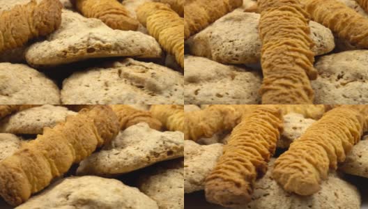 什锦饼干，包括坚果饼干和酥饼，背景高清在线视频素材下载