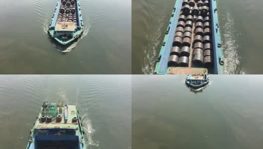 蓝色货船，西贡河，胡志明市。高清在线视频素材下载