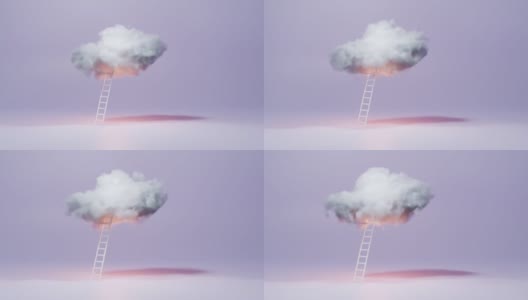 松软的白云，像棉花糖，在紫色孤立的背景。天空的阶梯。观念艺术，创意理念与梦想，成功理念，成长与发展，攀登事业阶梯。高清在线视频素材下载