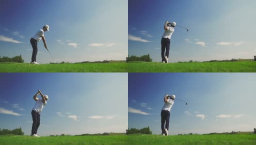 亚洲男子在球场上打高尔夫球。在夏天高清在线视频素材下载