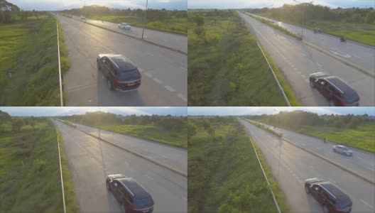 航拍图:路边的黑色SUV高清在线视频素材下载