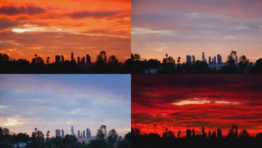 洛杉矶地平线上的红色黎明高清在线视频素材下载