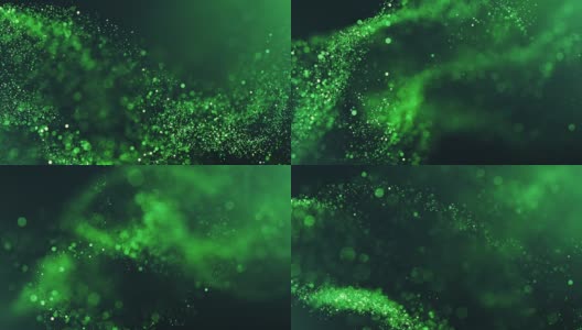 4k抽象粒子波Bokeh背景-绿色，祖母绿-美丽的闪光环高清在线视频素材下载