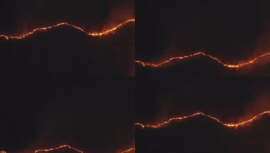 夜间鸟瞰图森林火灾分界线高清在线视频素材下载