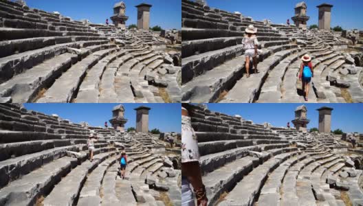 Xanthos古城。在古城里旅行的女人高清在线视频素材下载