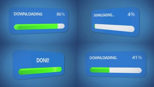 下载对话框窗口，进度条变绿，进程完成，完成高清在线视频素材下载