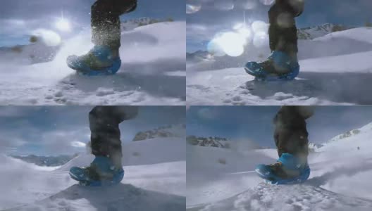 在阳光明媚的冬日里，在意大利阿尔卑斯山的斜坡上滑雪。高清在线视频素材下载