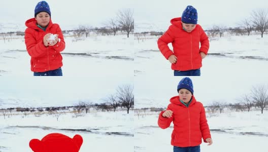 一个快乐的冬天男孩的肖像高清在线视频素材下载