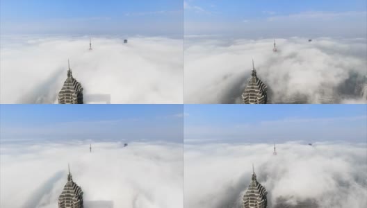 4K时间的上海天际线和城市景观与戏剧性的云景观高清在线视频素材下载