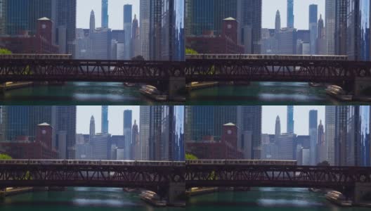 芝加哥环线高架铁路和横跨芝加哥河和滨河的桥梁高清在线视频素材下载