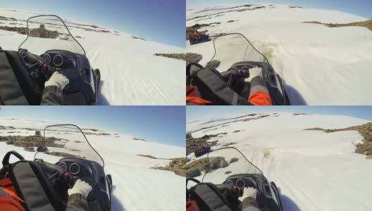 人们在冰雪覆盖的南极洲上驾驶雪地摩托。高清在线视频素材下载