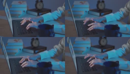 在家里使用笔记本电脑工作到深夜的女商人高清在线视频素材下载