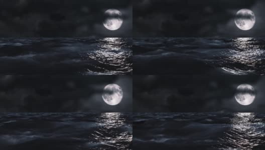 夜晚海上的月亮高清在线视频素材下载
