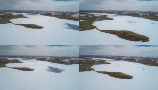 岛的四周是白雪覆盖的湖高清在线视频素材下载