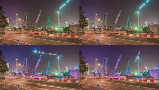 中国夜灯香港市中心建设交通街道全景4k时间推移高清在线视频素材下载