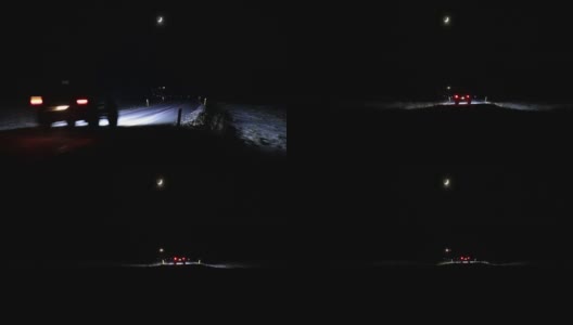 弯弯的月牙在过往的汽车上行驶，孤独孤独的黑夜高清在线视频素材下载