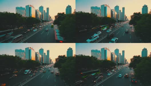 日落时分北京CBD的交通状况高清在线视频素材下载