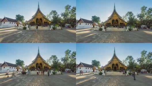 4K延时:老挝琅勃拉邦的香通寺和游客。高清在线视频素材下载