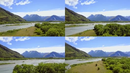 远山鸟瞰图河，格兰诺奇，中部奥塔哥，新西兰高清在线视频素材下载