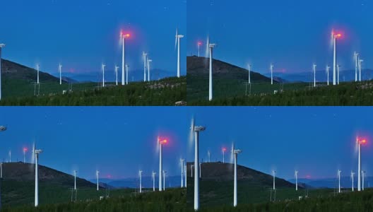 4K:午夜蓝天上的风力涡轮机高清在线视频素材下载