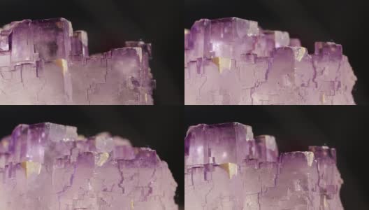 近距离观察半透明的半珍贵的萤石矿物紫棱镜高清在线视频素材下载