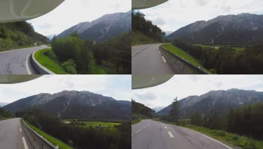 轿车在日光下行驶在两条车道的高速公路上。从车载摄像机的视点视频。风景优美的普罗旺斯乡村，法国。高清在线视频素材下载