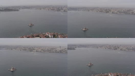 鸟瞰图的少女塔在伊斯坦布尔博斯普鲁斯高清在线视频素材下载