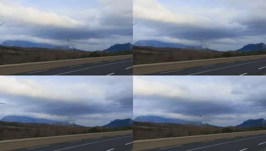 风力涡轮机和道路在东部比利牛斯，法国高清在线视频素材下载