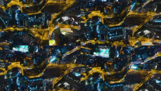夜间交通街道道路交界处空中俯视图时间间隔为4k香港高清在线视频素材下载
