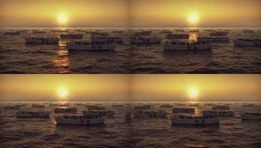 夕阳下船上的难民高清在线视频素材下载