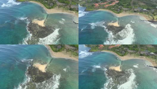 无人机拍摄的poipu海滩海岸线科罗亚夏威夷高清在线视频素材下载