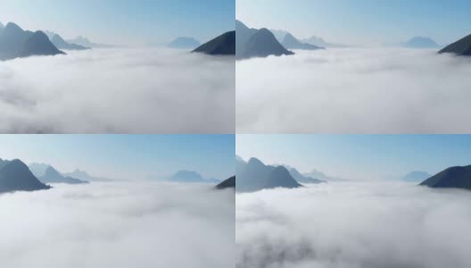 一架无人机飞过覆盖着老挝山谷的云雾高清在线视频素材下载