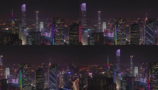 夜间灯光照亮广州市市中心港湾区4k中国航拍全景图高清在线视频素材下载