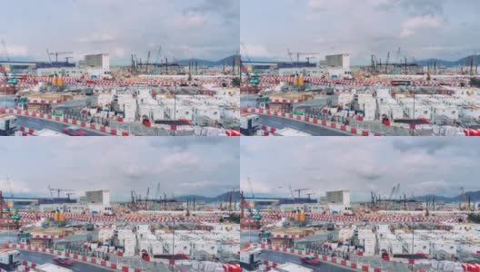 延时拍摄:正在建设中的香港机场，背景是云天移动高清在线视频素材下载