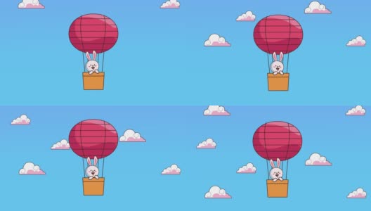 中秋动画与兔子在气球热空气和云高清在线视频素材下载