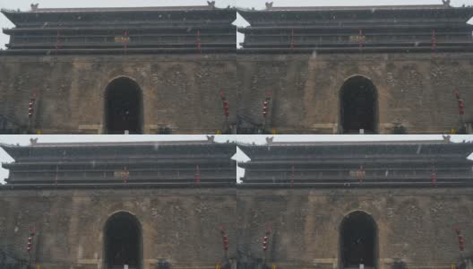 西安古城墙在雪中，中国。高清在线视频素材下载