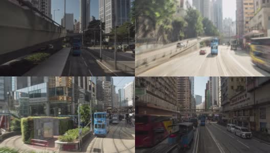 超时空摄影:香港市中心白天有轨电车的影像高清在线视频素材下载