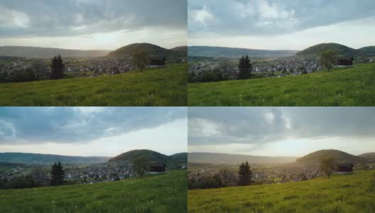 间隔拍摄云。夕阳在山。夏季山谷景观与丘陵。Weiningen。广州苏黎世。高清在线视频素材下载
