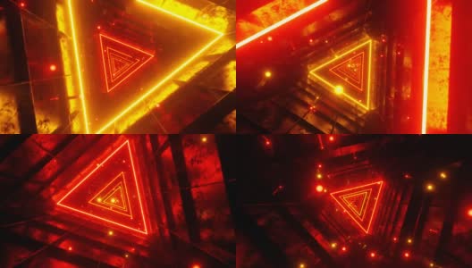 飞进旋转三角形红隧道的无缝回路运动图高清在线视频素材下载