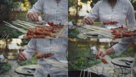 烧烤鸡肉沙爹高清在线视频素材下载