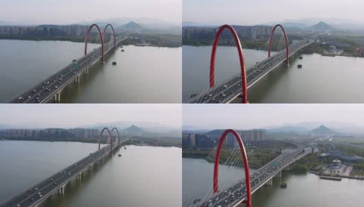 杭州枝江大桥鸟瞰图，交通概念高清在线视频素材下载