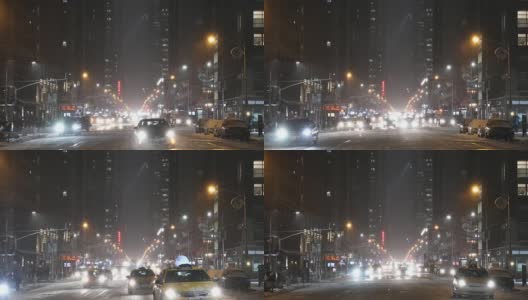曼哈顿夜晚降雪高清在线视频素材下载
